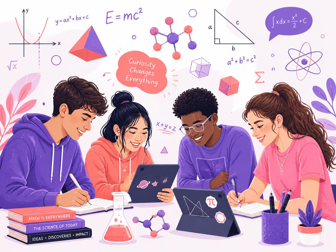 Teenagers studying maths and science together